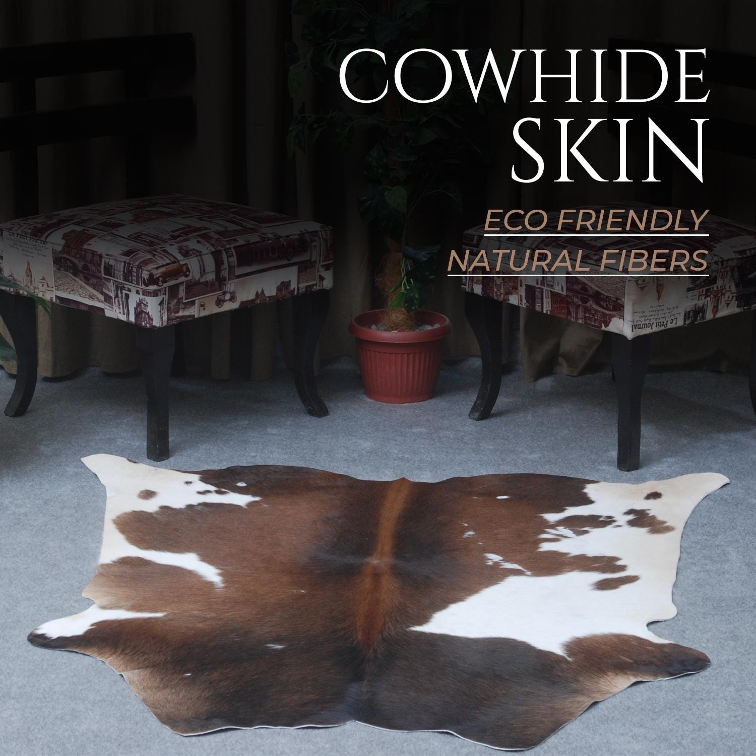 Luxurious Dark Brown & White Cowhide Rug - Hypoallergenic, Non-Slip, Non-Shedding - Hand selected Premium Hide - Free UK Shipping