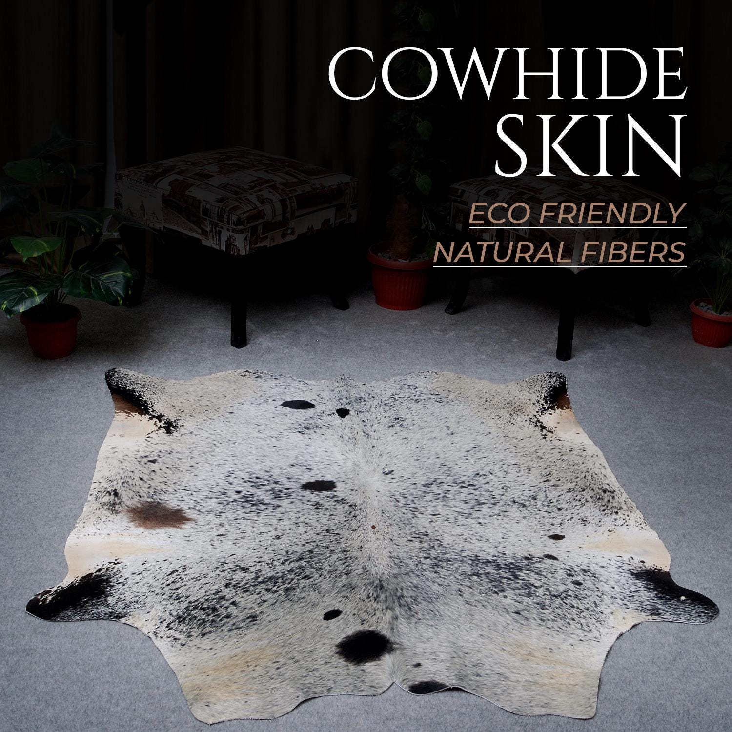 Luxury Grey and White Cowhide Rug - Hypoallergenic, Non-Slip, Non-Shedding, Unique Natural Beauty - Free Shipping across UK!