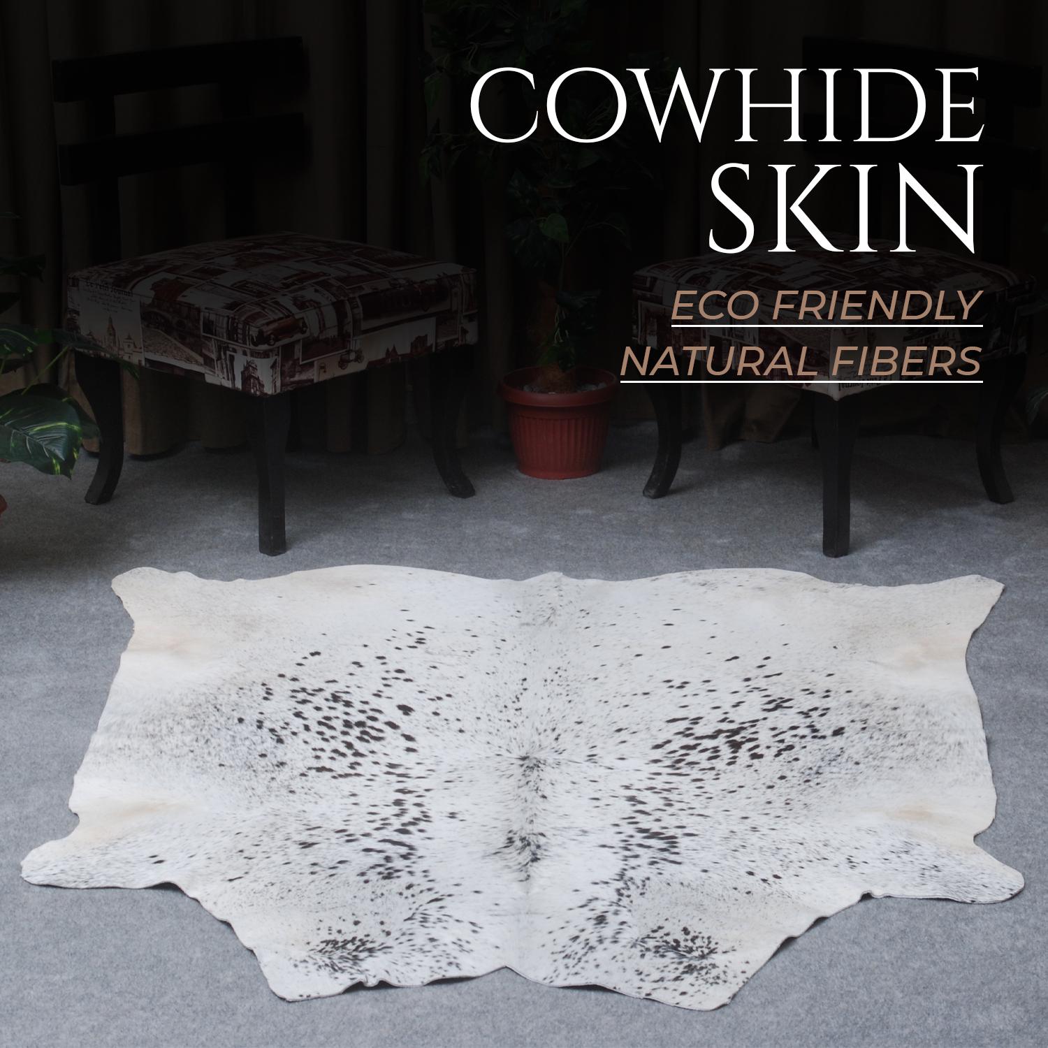 Luxurious Grey & White Cowhide Rug with Large Hair - Hypoallergenic, Non-slip Backing, Unique Natural Beauty - Free Shipping!