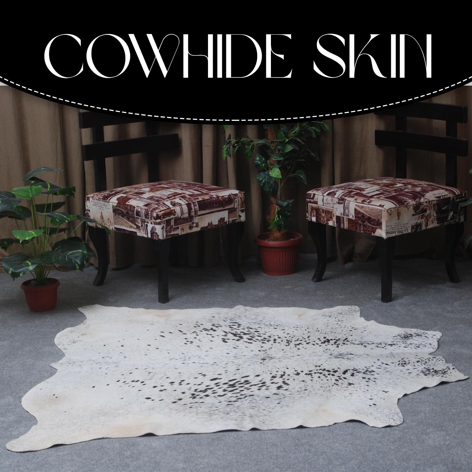 Luxurious Grey & White Cowhide Rug with Large Hair - Hypoallergenic, Non-slip Backing, Unique Natural Beauty - Free Shipping!