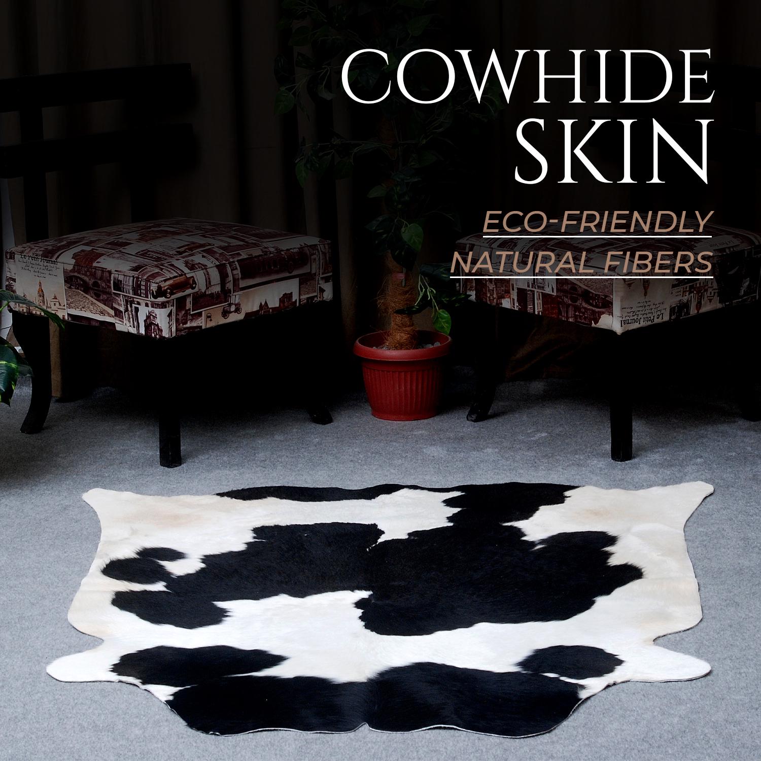Luxury Black and White Cowhide Rug - Hypoallergenic & Non-Slip Backing, Handcrafted Natural Hide, Unique Markings, Durable and Versatile Rug