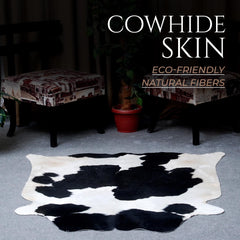 Luxury Black and White Cowhide Rug - Hypoallergenic & Non-Slip Backing, Handcrafted Natural Hide, Unique Markings, Durable and Versatile Rug