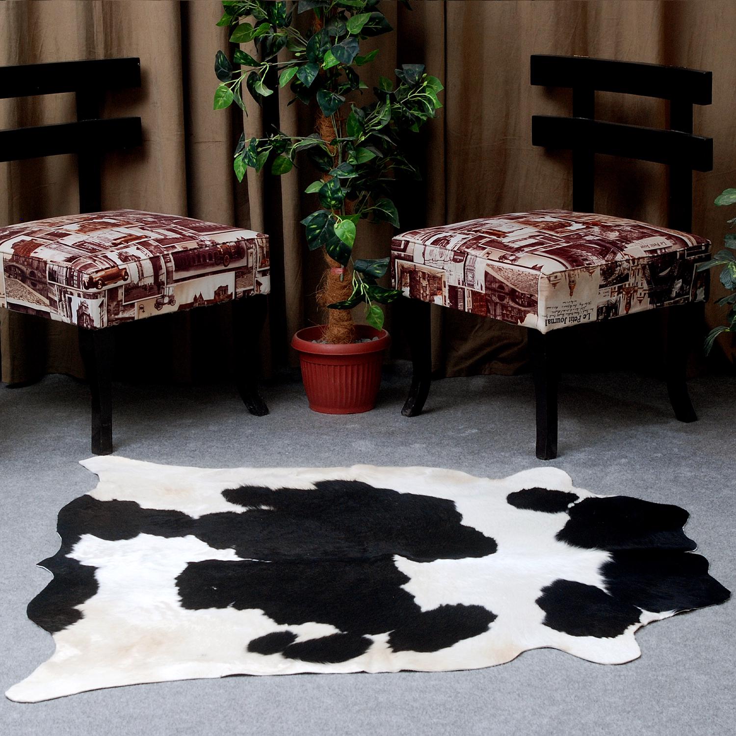 Luxury Black and White Cowhide Rug - Hypoallergenic & Non-Slip Backing, Handcrafted Natural Hide, Unique Markings, Durable and Versatile Rug