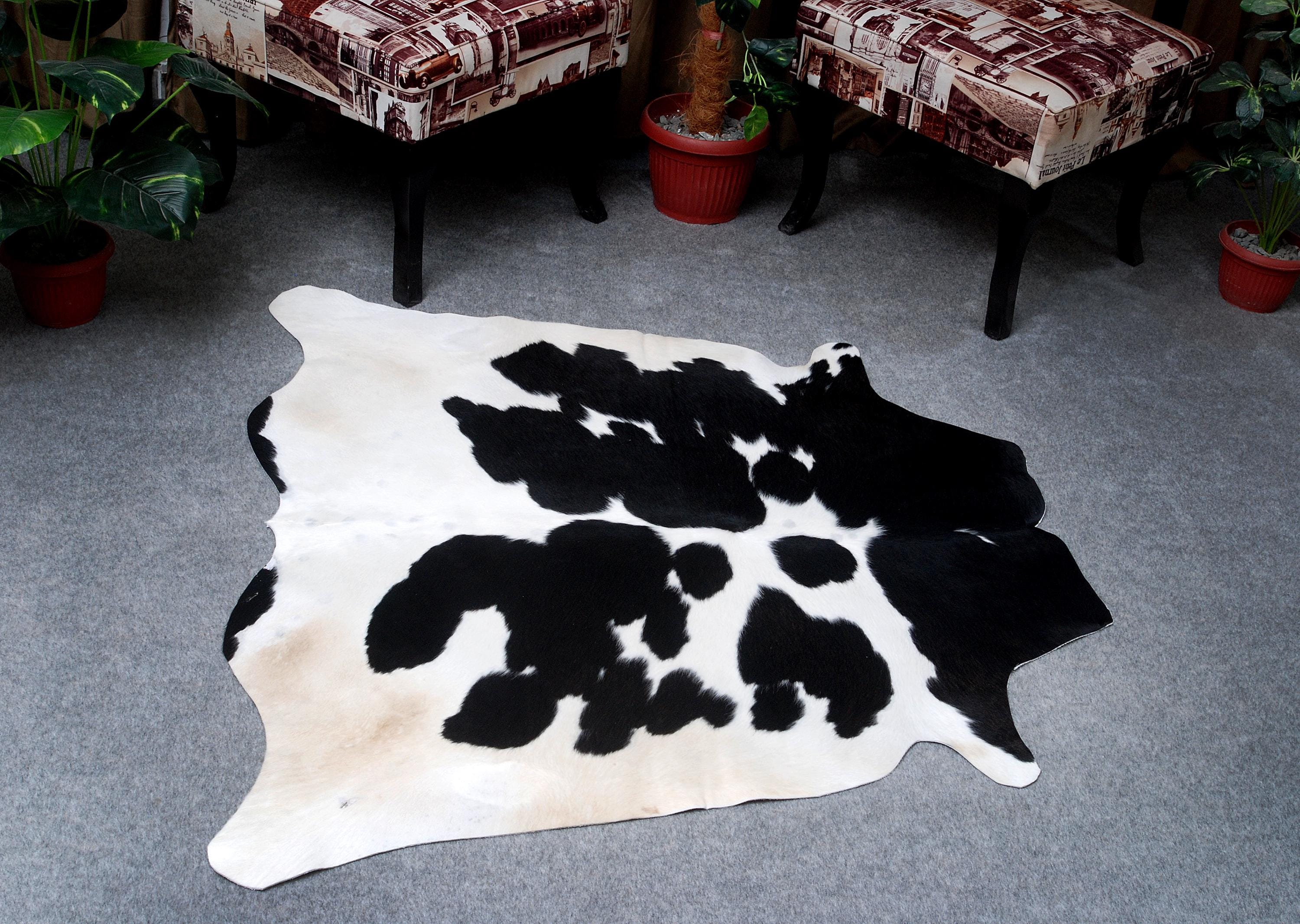Luxurious Medium Salt & Pepper Cowhide Rug - Hypoallergenic, Non-Slip Backing, Handcrafted Natural Hide, Unique Black - White Markings,