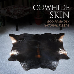 Exquisite Dark Brown & White Cowhide Rug | Hypoallergenic - Durable | Handcrafted Luxury with Unique Beauty | Medium Size Rug | Non-Slip