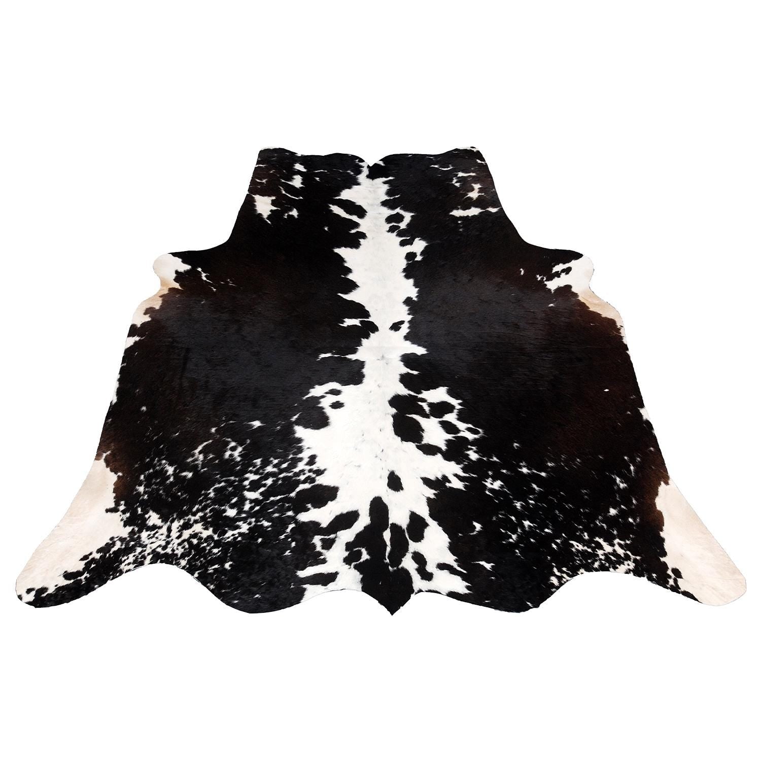 Luxurious Medium Dark Brown & White Cowhide Rug with Hypoallergenic Properties - Handcrafted Natural Animal Print Area Rug for Warmth