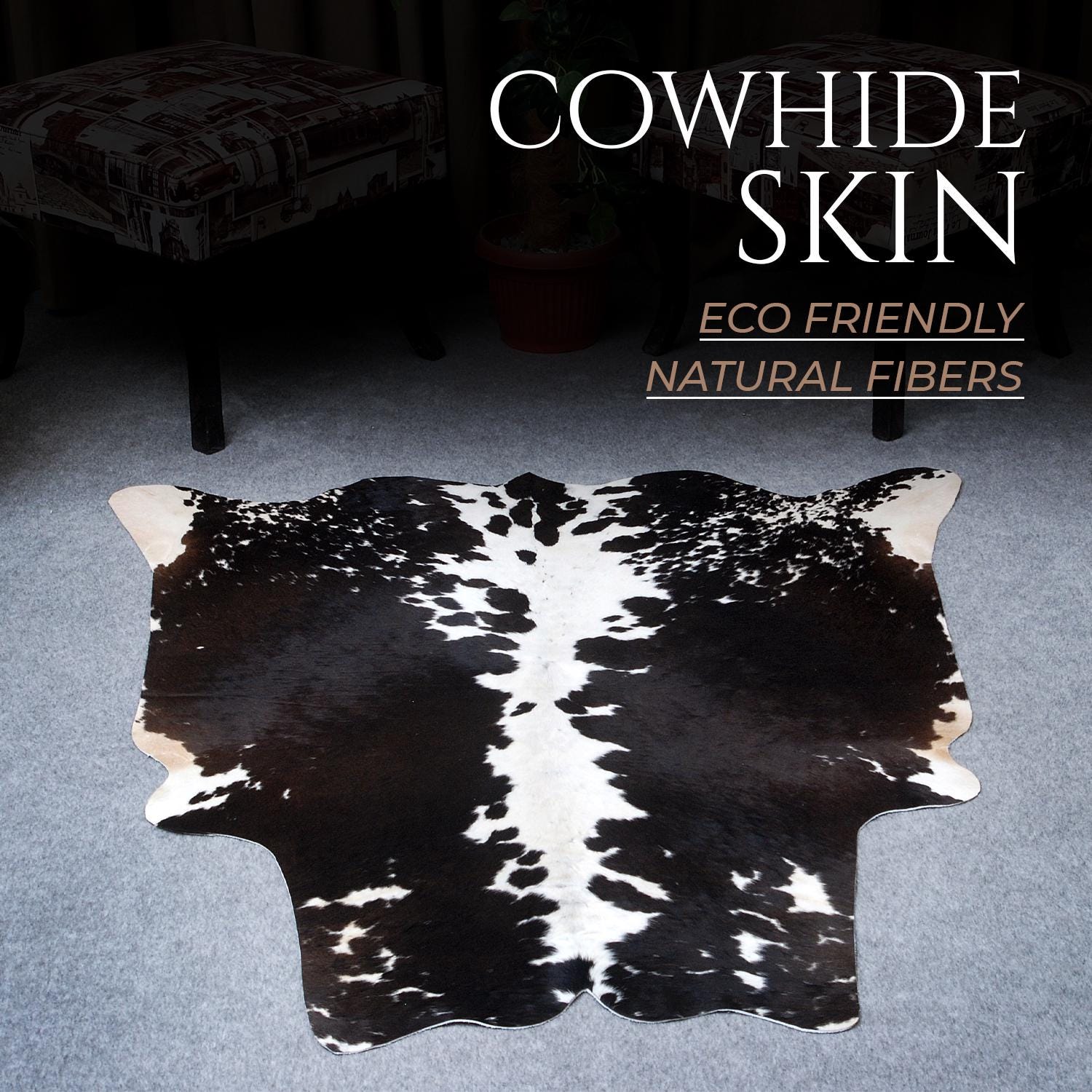 Luxurious Medium Dark Brown & White Cowhide Rug with Hypoallergenic Properties - Handcrafted Natural Animal Print Area Rug for Warmth