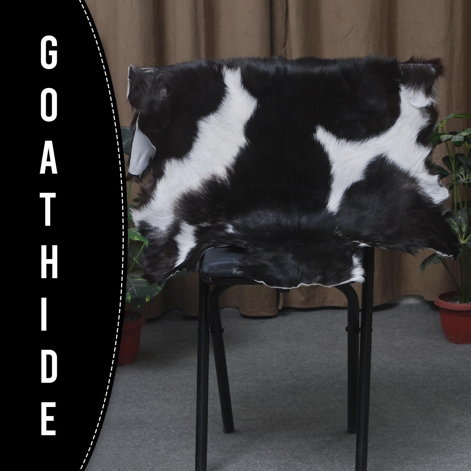 Luxury Black & White Graphic Pattern Goat Skin Rug, Hypoallergenic - Non-Shedding, Modern Sophistication, Sustainable - Eco-Friendly