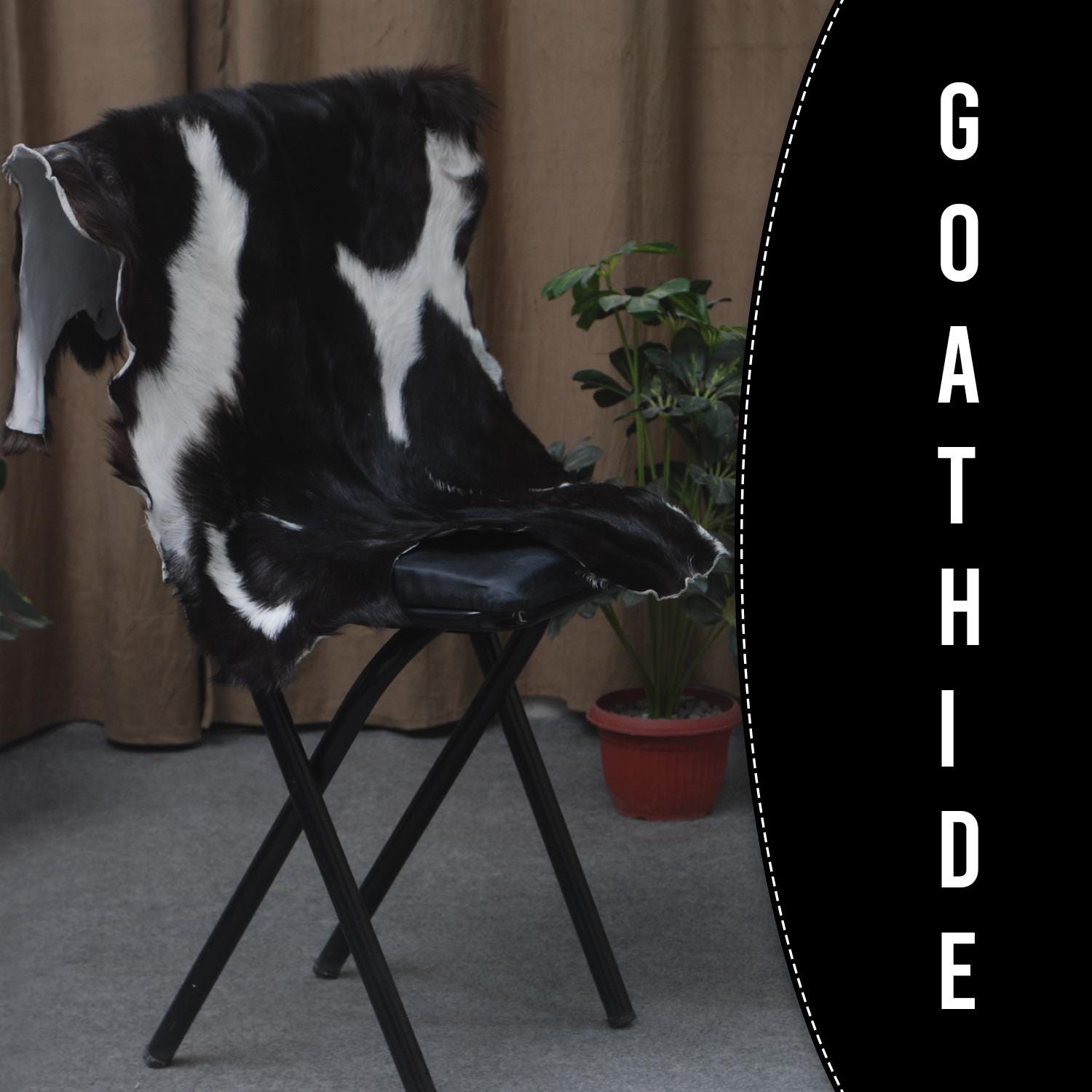 Luxury Black & White Graphic Pattern Goat Skin Rug, Hypoallergenic - Non-Shedding, Modern Sophistication, Sustainable - Eco-Friendly