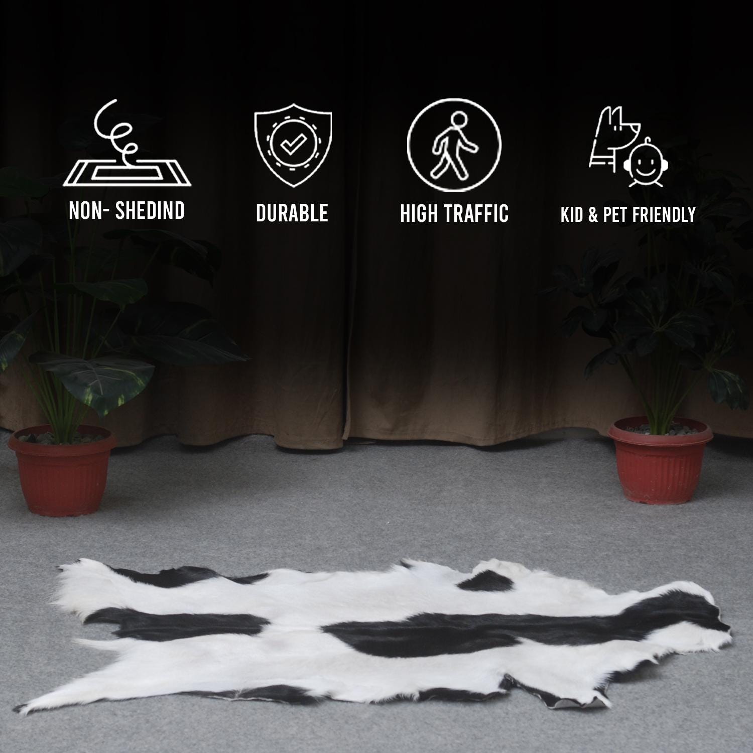 Serene Grey & White Goat Skin Rug - Natural Animal Hide Floor Decor with Suede Back - Sustainable, Eco-Friendly, and Hypoallergenic