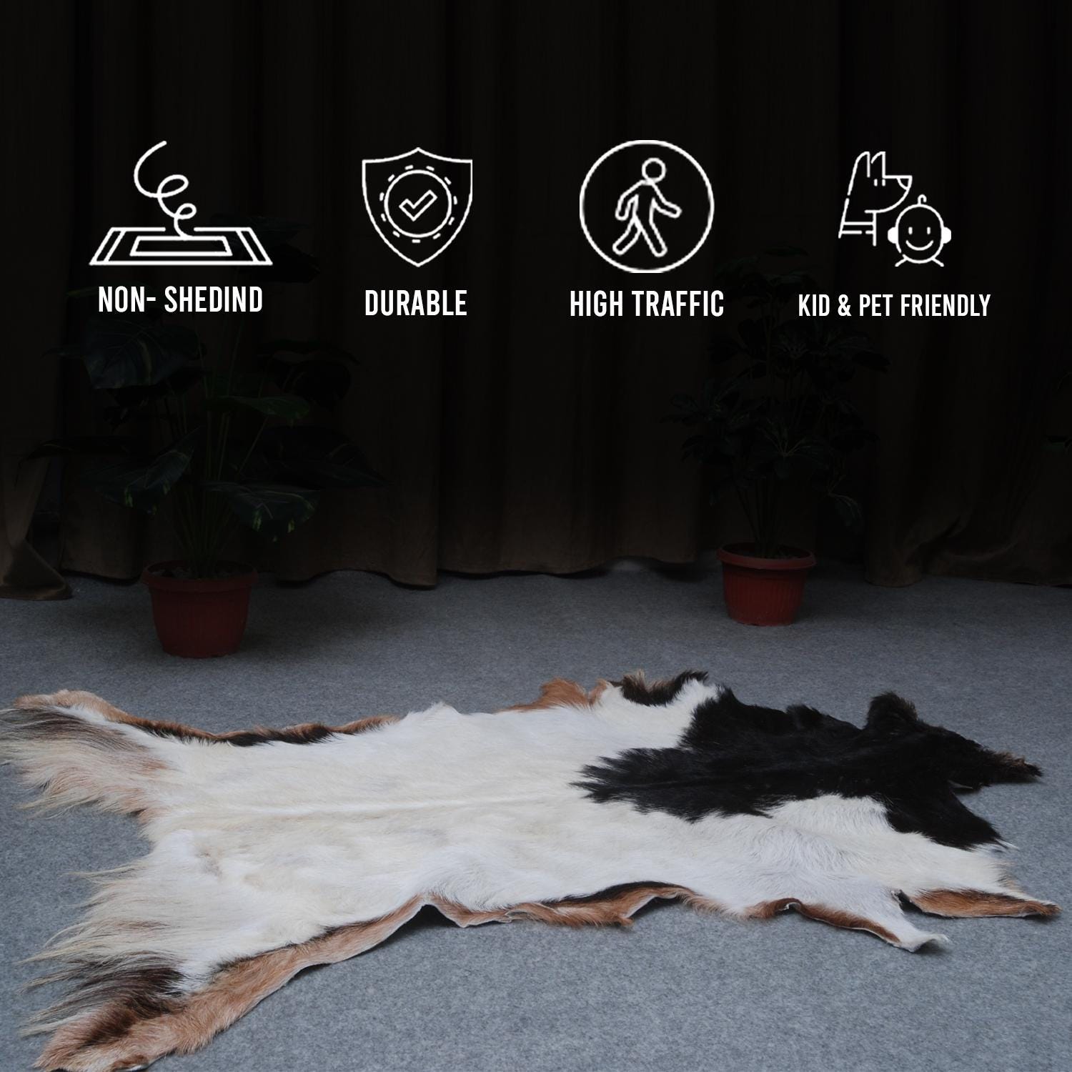 Luxury Multicolour Goat Skin Rug Handmade from 100% Pure Goat Skin | Soft, Durable, Hypoallergenic, Eco-Friendly | Unique Colour Variations,