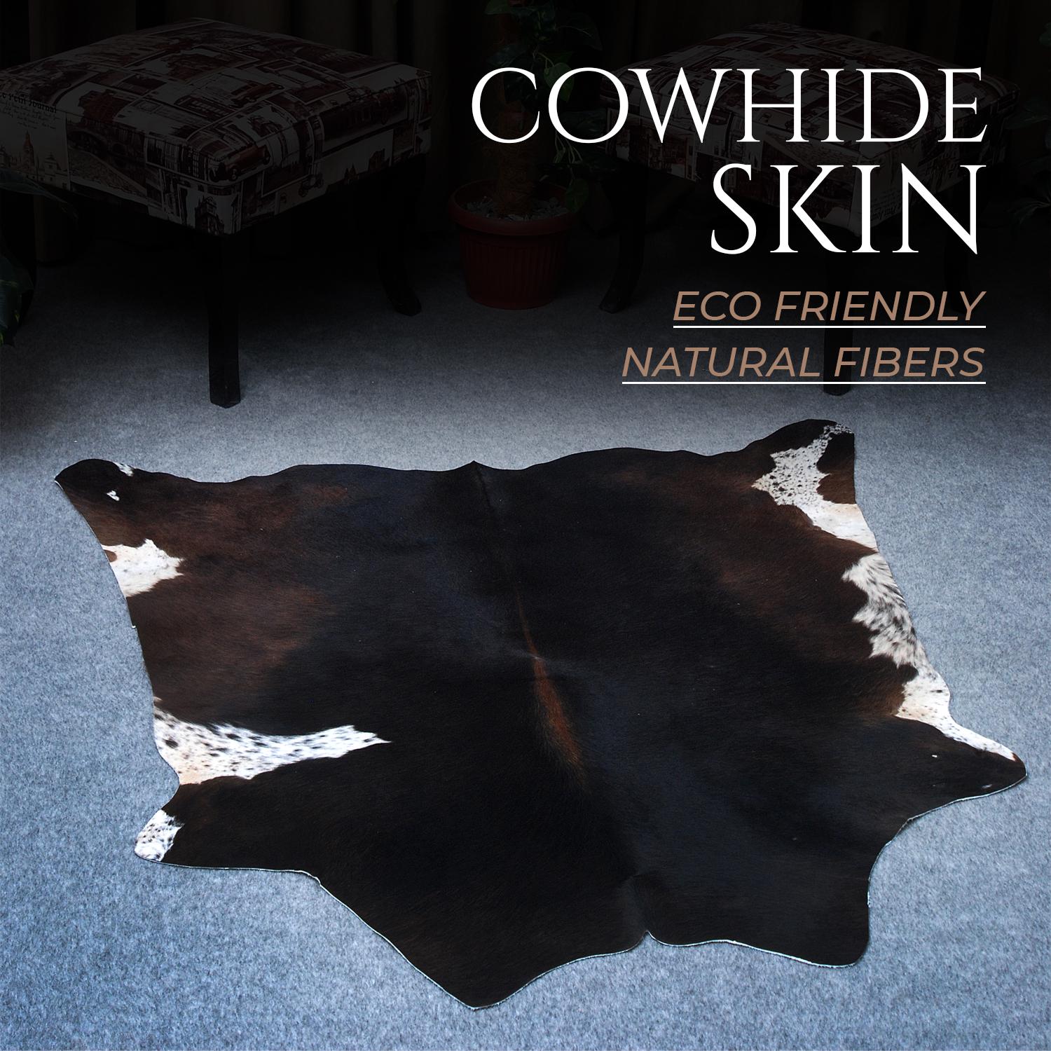 Luxurious Natural Dark Brown and White Cowhide Rug with Small Animal Print - Hypoallergenic, Non-Slip Suede Back, Non-Shedding - Handcrafted