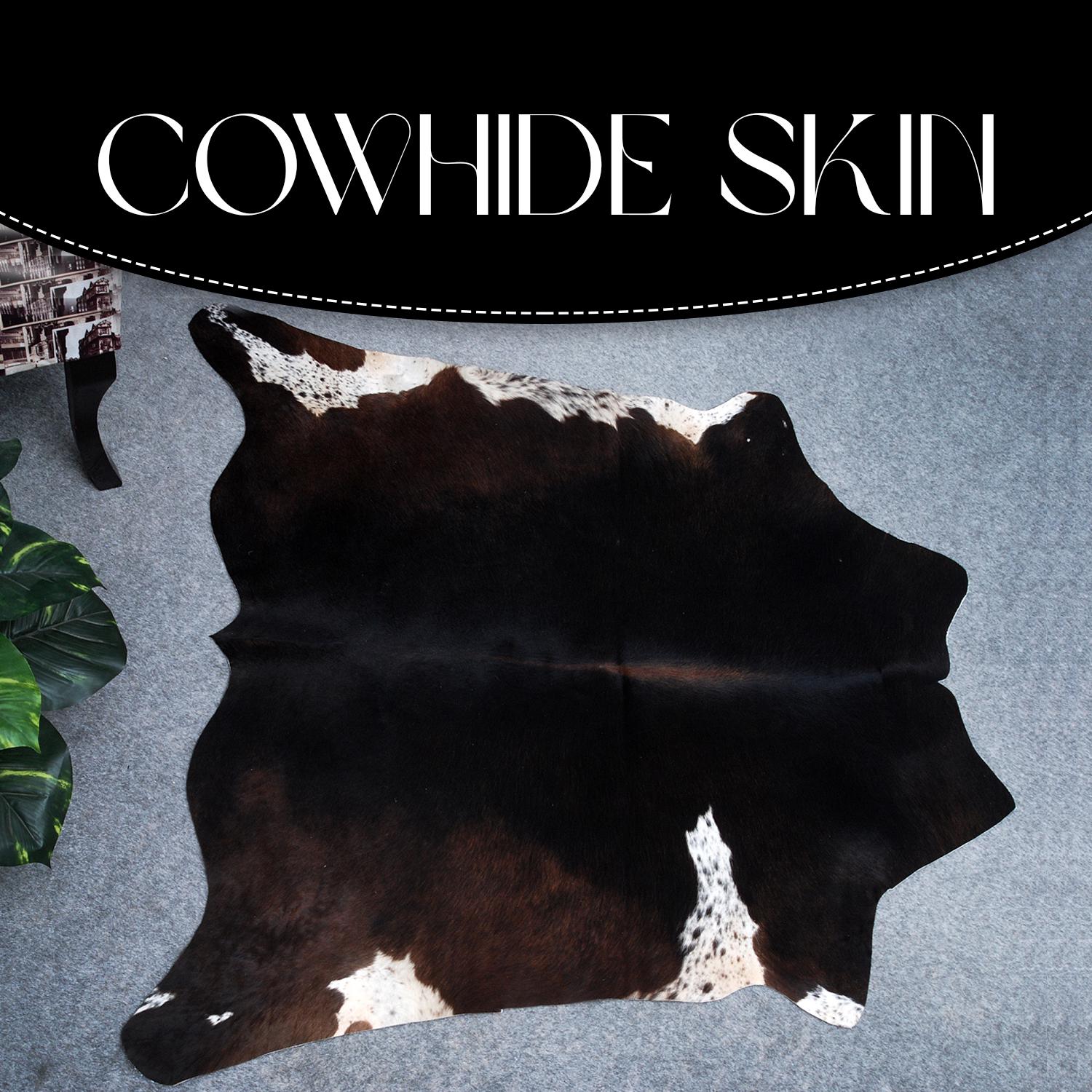 Luxurious Natural Dark Brown and White Cowhide Rug with Small Animal Print - Hypoallergenic, Non-Slip Suede Back, Non-Shedding - Handcrafted