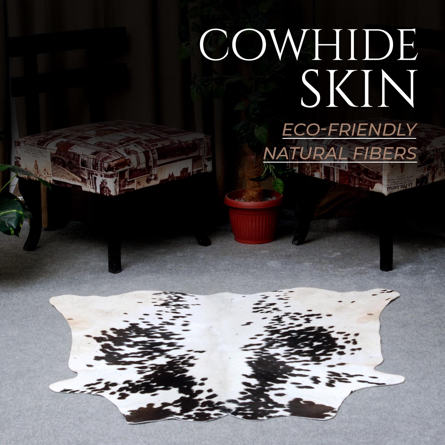 Luxurious Dark Brown & White Cowhide Rug - Small Animal Print Area Rug with Non-Slip Backing - Hypoallergenic Properties