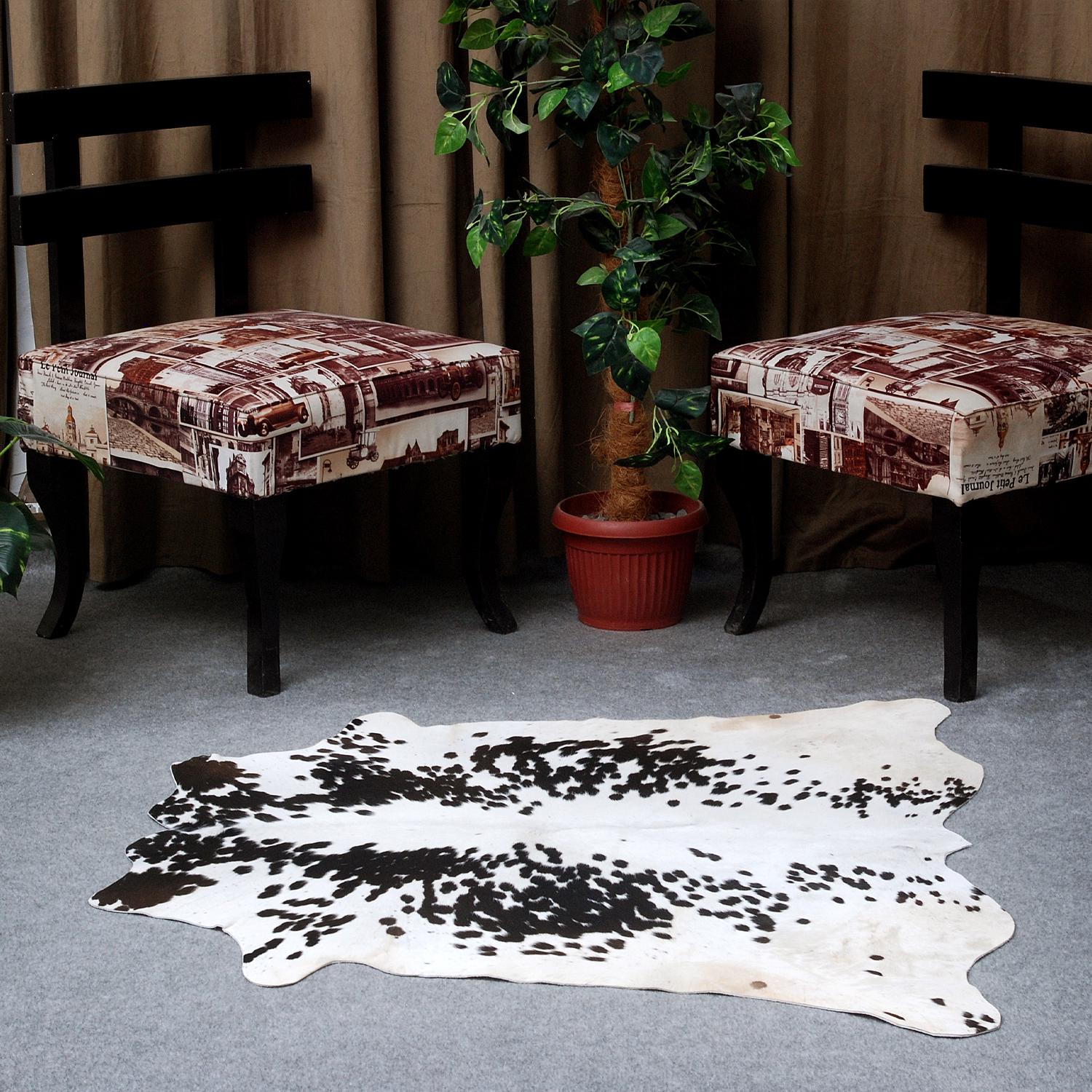 Luxurious Dark Brown & White Cowhide Rug - Small Animal Print Area Rug with Non-Slip Backing - Hypoallergenic Properties