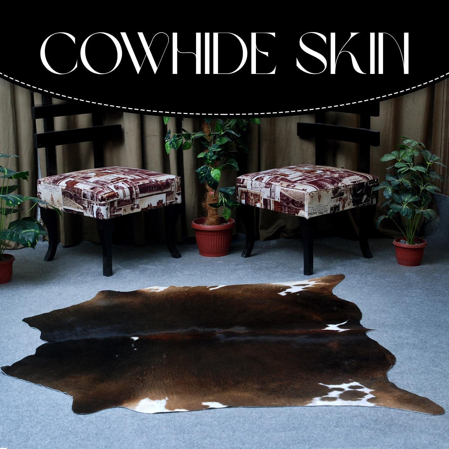Elegant Dark Brown & White Cowhide Rug - Hypoallergenic, Non Slippery Suede Back, Handselected from Premium Hides - Free Shipping in UK