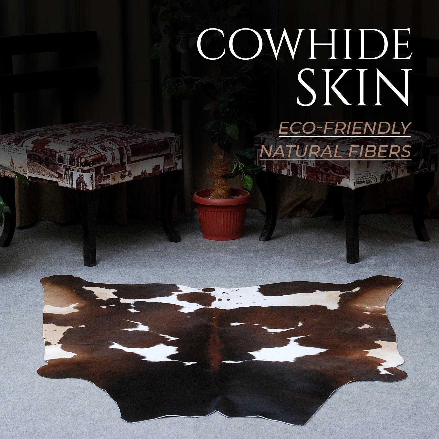 Handpicked Elegant Dark Brown & White Cowhide Rug - Luxurious Extra Large Area Rug for Bedroom Décor, Hypoallergenic and Non-Slippery