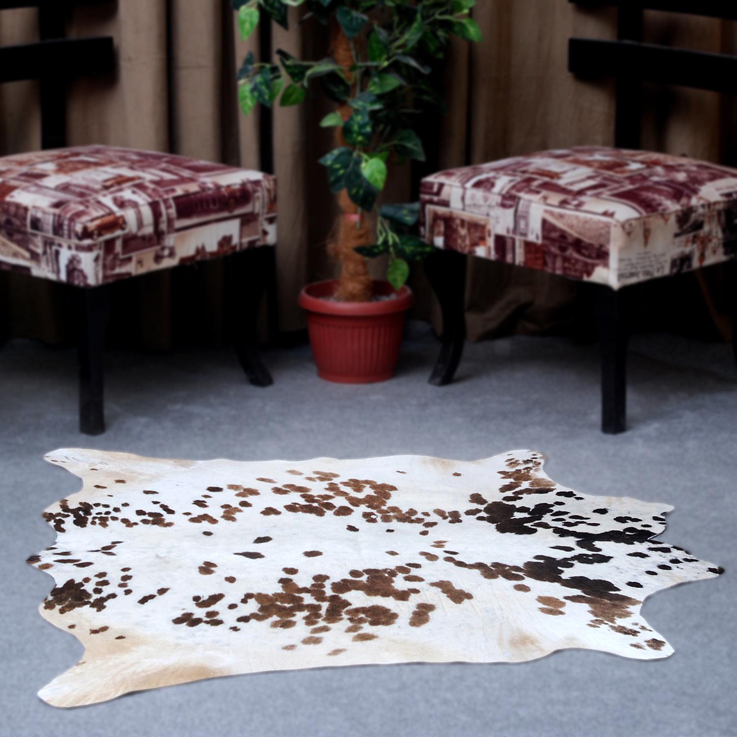 Luxurious Small Brown & White Cowhide Rug - Hypoallergenic, Non Slip Suede Back, Versatile - Durable - Free Shipping Across UK!