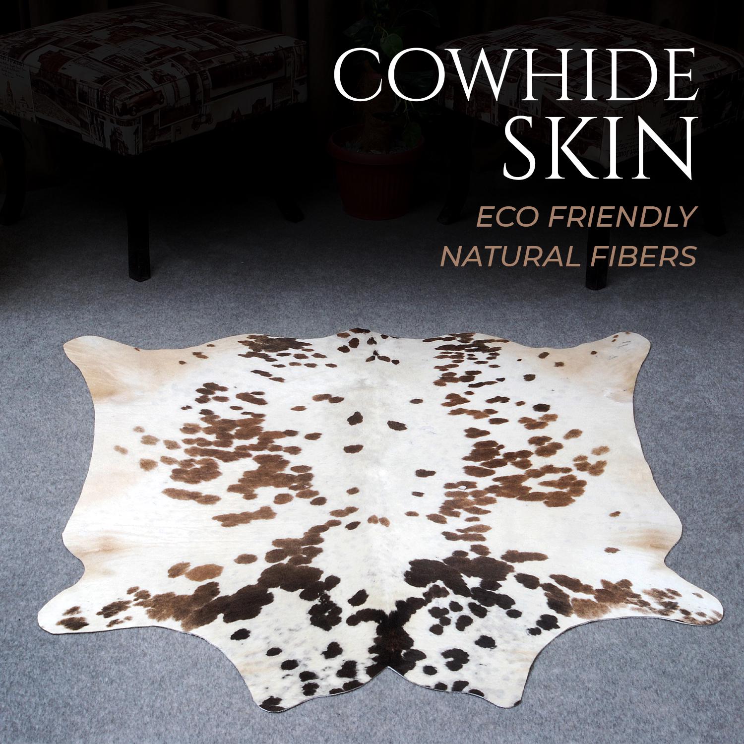 Luxurious Small Brown & White Cowhide Rug - Hypoallergenic, Non Slip Suede Back, Versatile - Durable - Free Shipping Across UK!