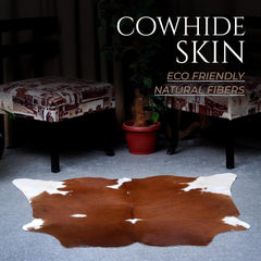 Luxury Brown and White Cowhide Rug - Small Size, Hypoallergenic, Non-Slip Back, Unique Natural Cowskin, Durable and Elegant Area Rug