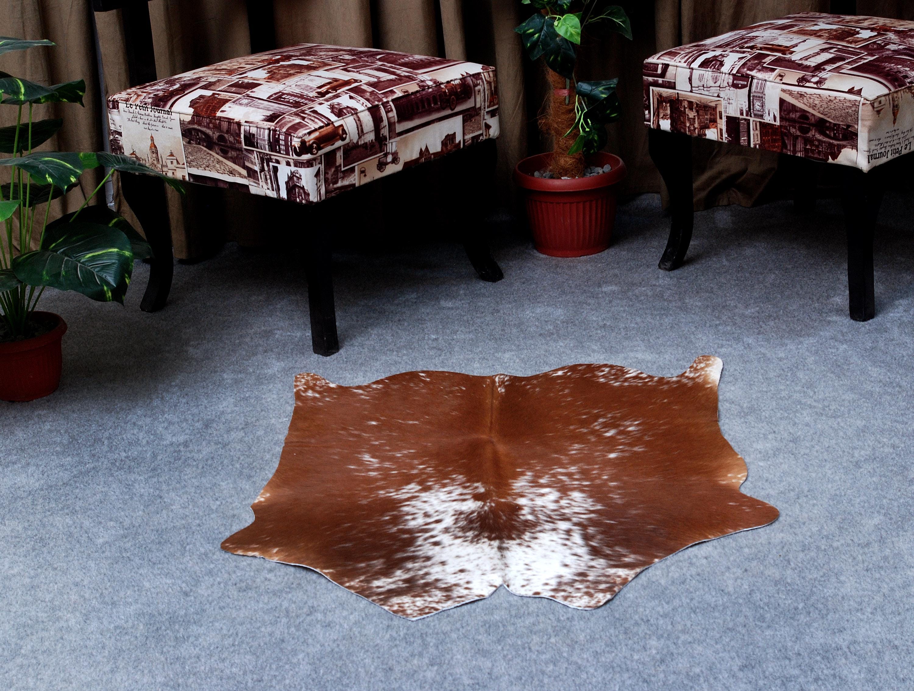 Luxury Brown & White Cowhide Rug - Hypoallergenic Non Slippery Suede Back - Handcrafted Natural Hide Carpet for Bedroom Living Room