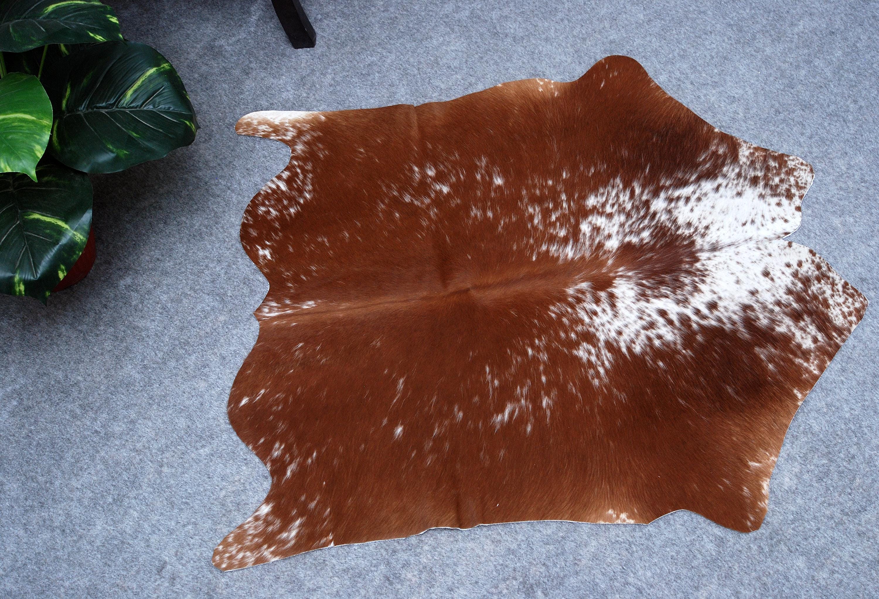Luxury Brown & White Cowhide Rug - Hypoallergenic Non Slippery Suede Back - Handcrafted Natural Hide Carpet for Bedroom Living Room