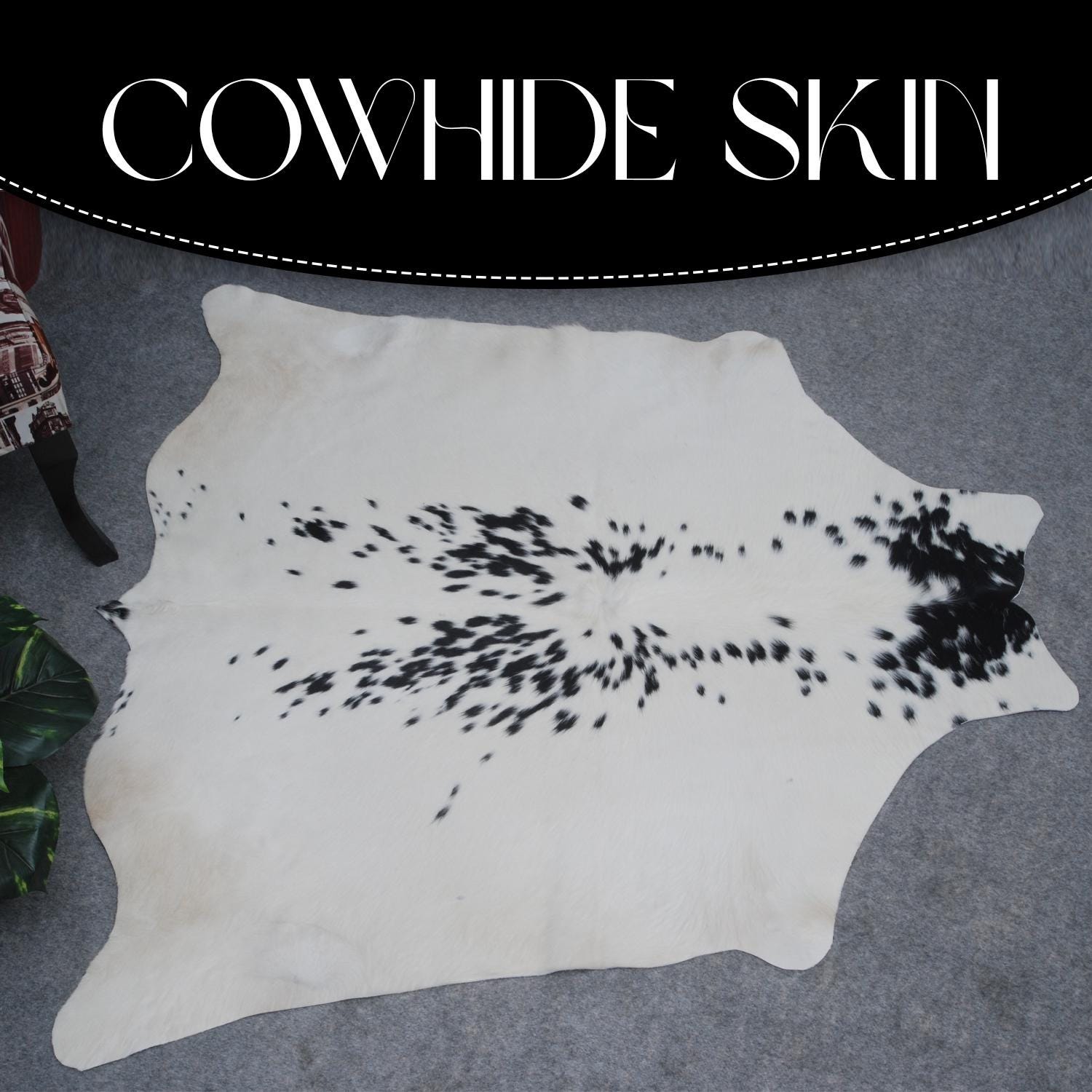 Luxurious Black and White Cowhide Rug with Large Hair - Hypoallergenic, Non-Slip, Non-Shedding - Unique Natural Beauty - Free Shipping!
