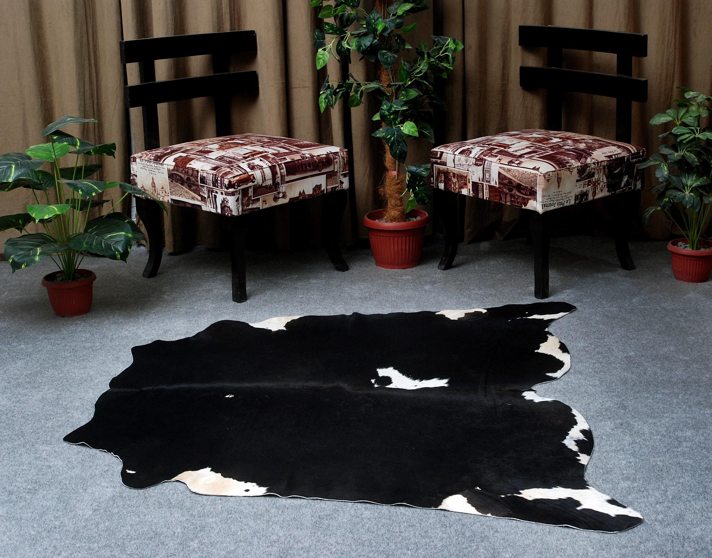 Luxurious Black & White Cowhide Rug for Bedroom - Living Room - Hypoallergenic, Non-Slip, Unique Natural Beauty - Free Shipping in UK!