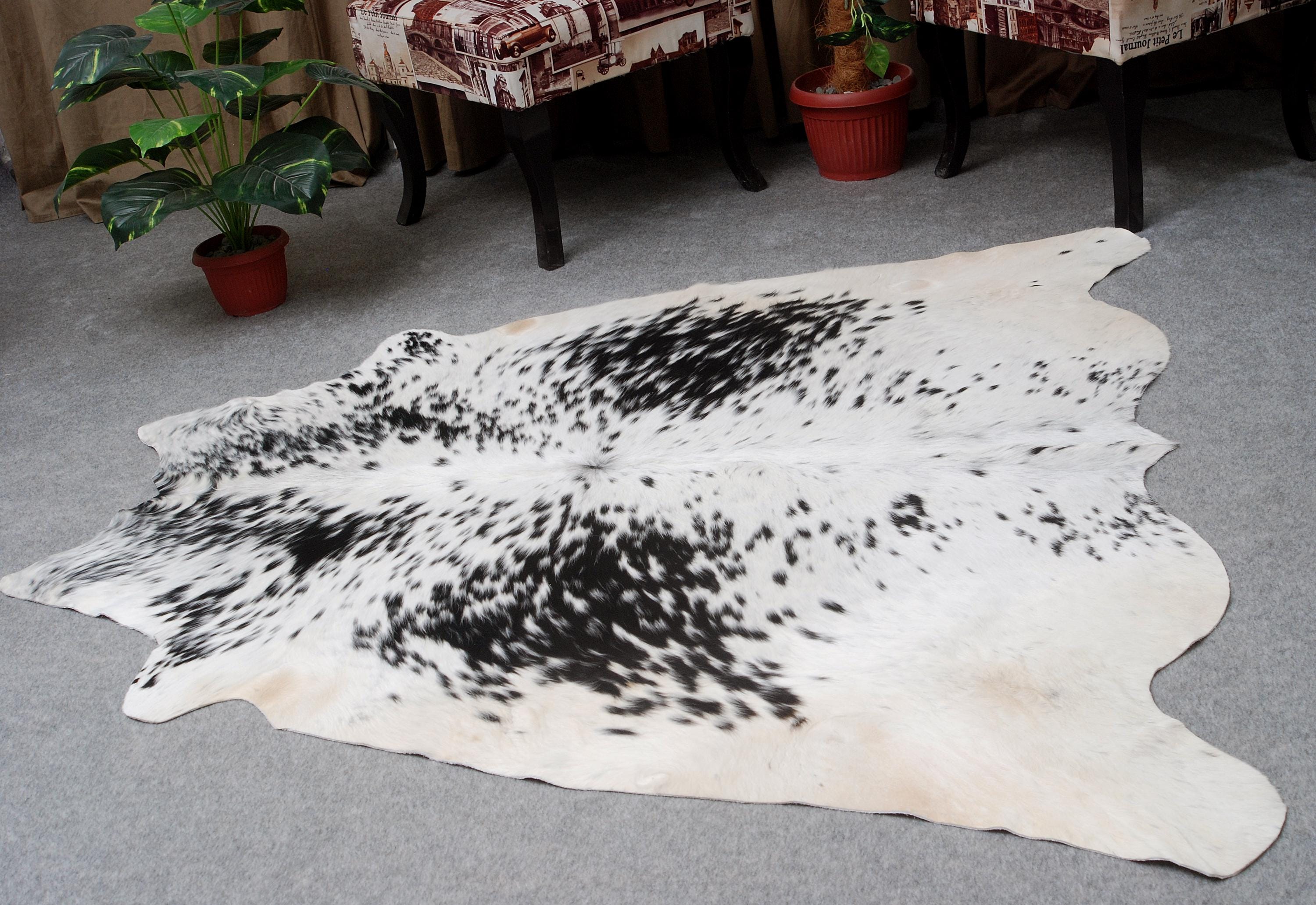 Luxurious Black & White Cowhide Rug | Hypoallergenic - Non-Slip Suede Back | Premium Quality - Unique Natural Beauty | Ideal for Bedroom