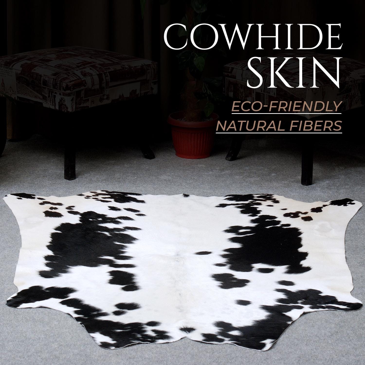 Luxurious Brown & White Cowhide Rug for Bedroom - Living Room - Hypoallergenic, Non-Slip, Non-Shedding, Durable - Versatile Area Rug
