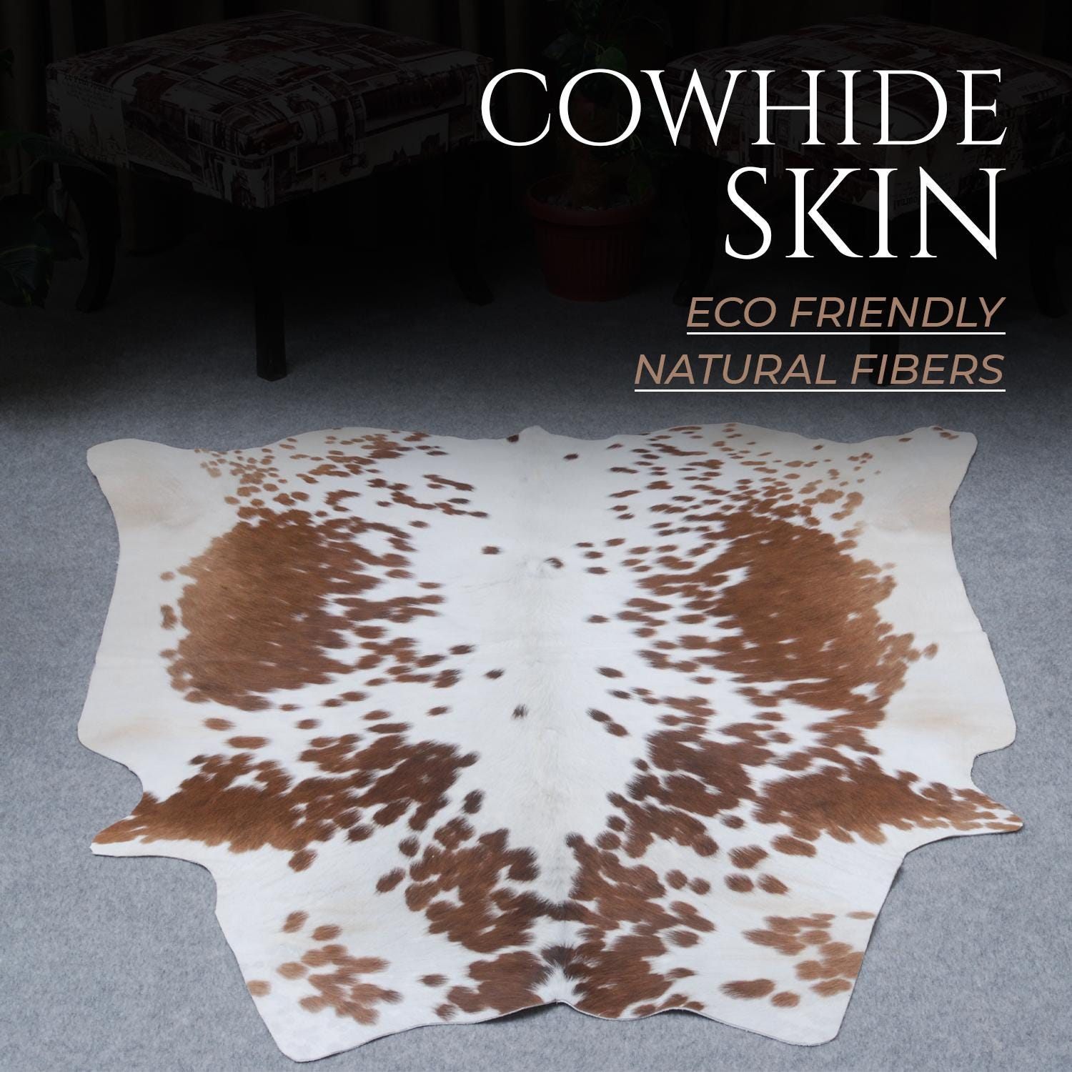 Luxury Large Brown & White Cowhide Rug - Hypoallergenic - Non-Slippery Suede Back - Perfect for Bedroom - Living Room - Free Shipping!