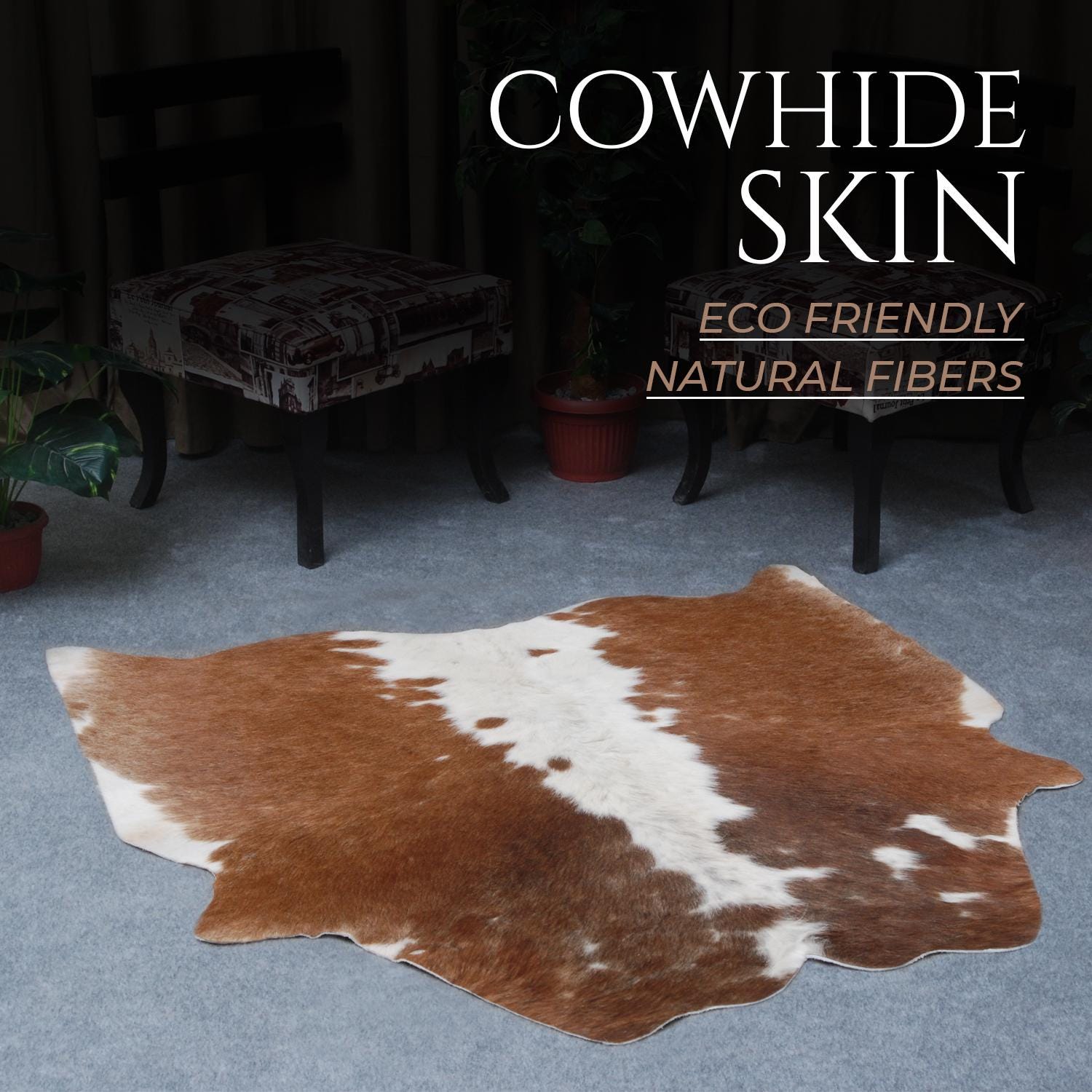 Luxurious Brown & White Cowhide Rug | Hypoallergenic - Non-Slip | Large Area Rug for Bedroom - Living Room | Top Quality - Free Shipping