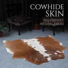 Luxurious Brown & White Cowhide Rug | Hypoallergenic - Non-Slip | Large Area Rug for Bedroom - Living Room | Top Quality - Free Shipping