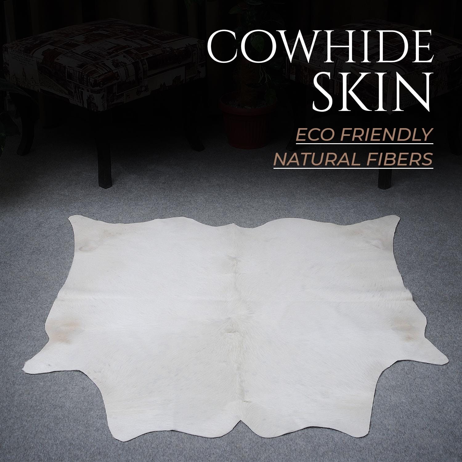 Luxurious Classic Grey and White Cowhide Rug with Non-Slip Suede Backing - Handcrafted, Hypoallergenic, and Virtually Non-Shedding