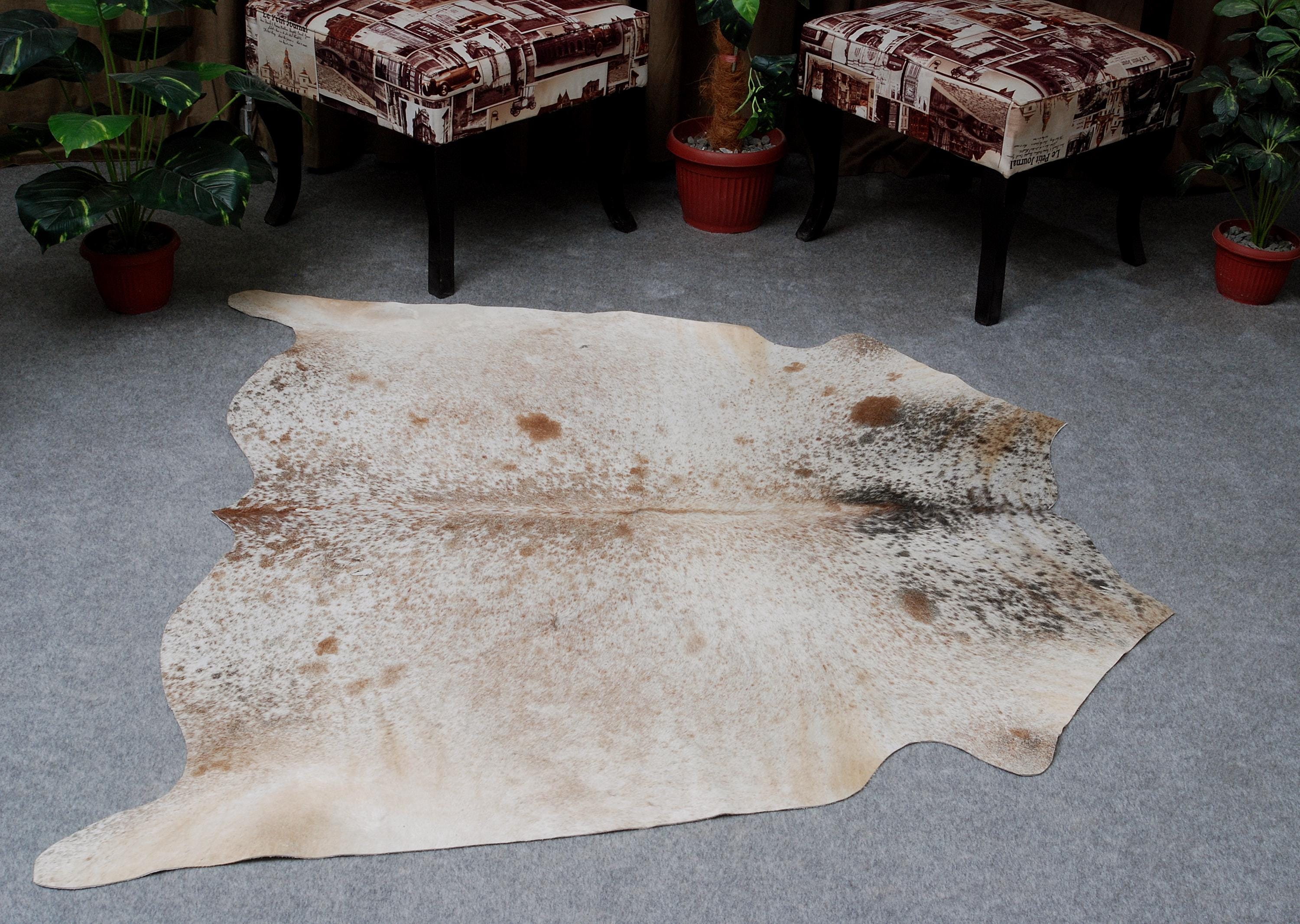 Luxurious Handcrafted Grey & White Cowhide Rug with Hypoallergenic Backing - Unique Natural Beauty for Home Decor