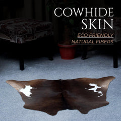Luxurious Natural Cowhide Rug - Dark Brown & White Animal Print Small Area Rug - Hypoallergenic, Non Shedding, Handcrafted Quality - Free