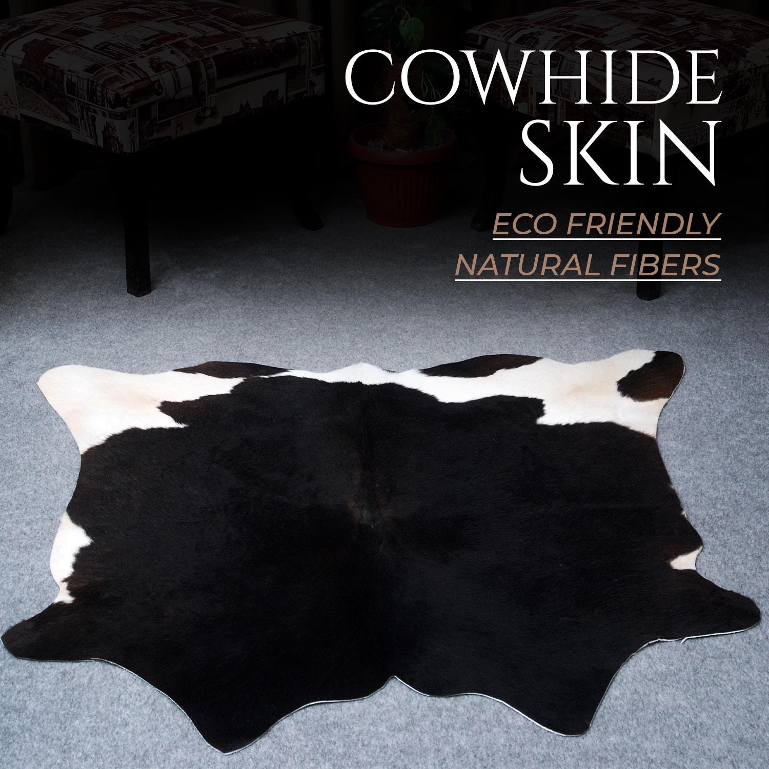 Luxurious Natural Black and White Cowhide Rug - Small Animal Print Area Rug with Hypoallergenic, Non Slip Suede Back Unique and Durable Home