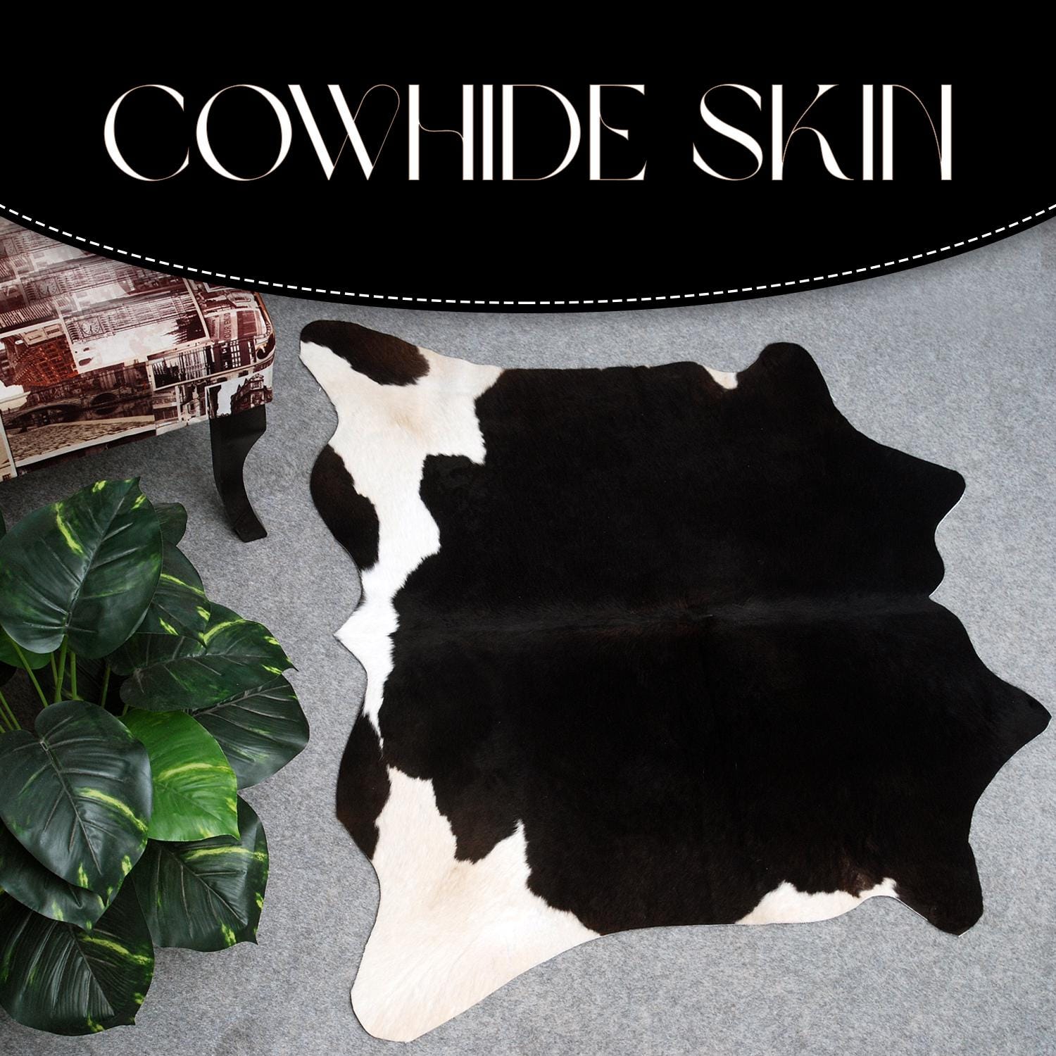 Luxurious Natural Black and White Cowhide Rug - Small Animal Print Area Rug with Hypoallergenic, Non Slip Suede Back Unique and Durable Home