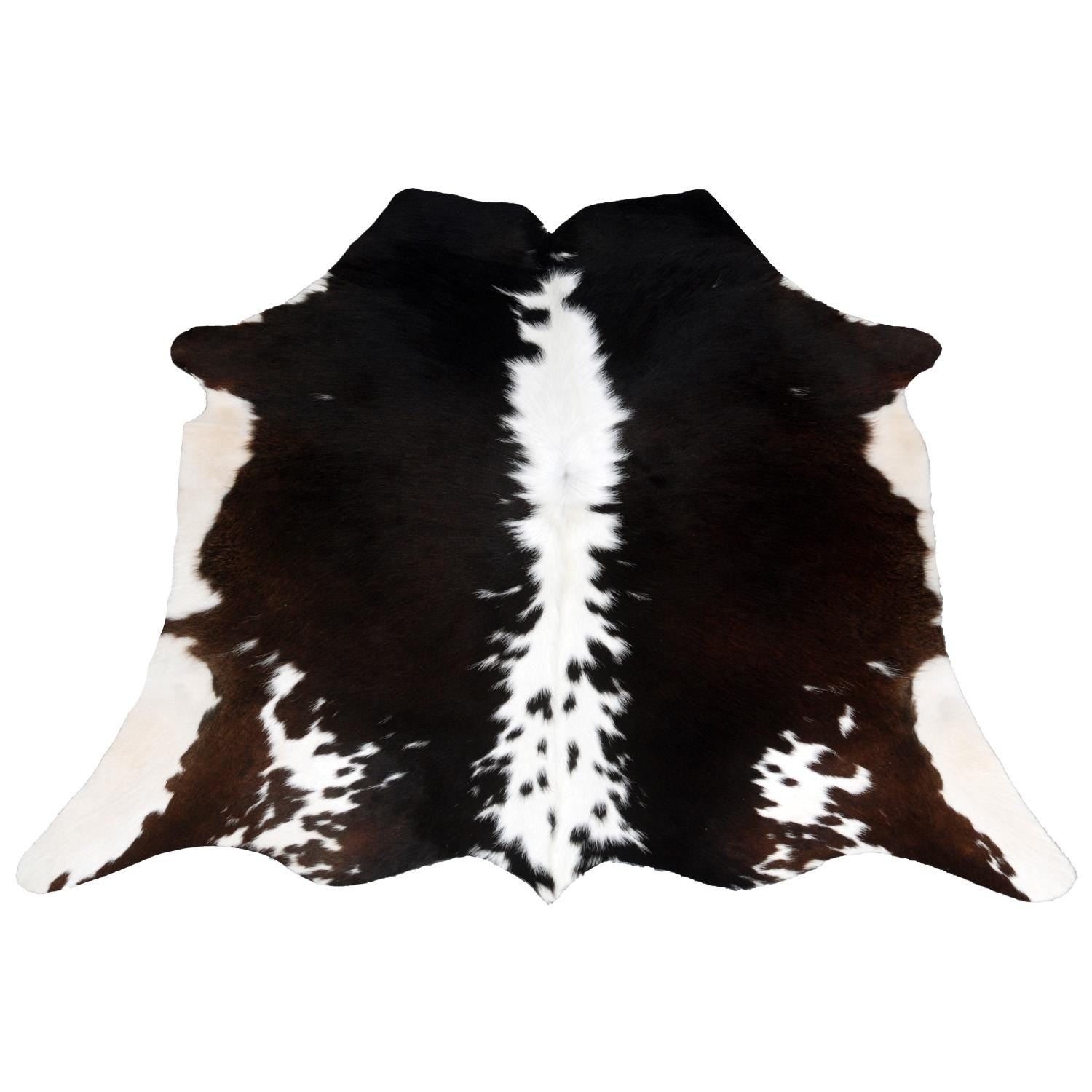 Luxurious Handcrafted Dark Brown and White Cowhide Rug with Hypoallergenic Properties & Non-Slip Suede Back - Small Animal Print Rug