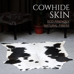 Luxurious Black and White Cowhide Rug - Hypoallergenic, Non-Slip, Handcrafted, Unique Beauty - Adds Sophistication to Any Room