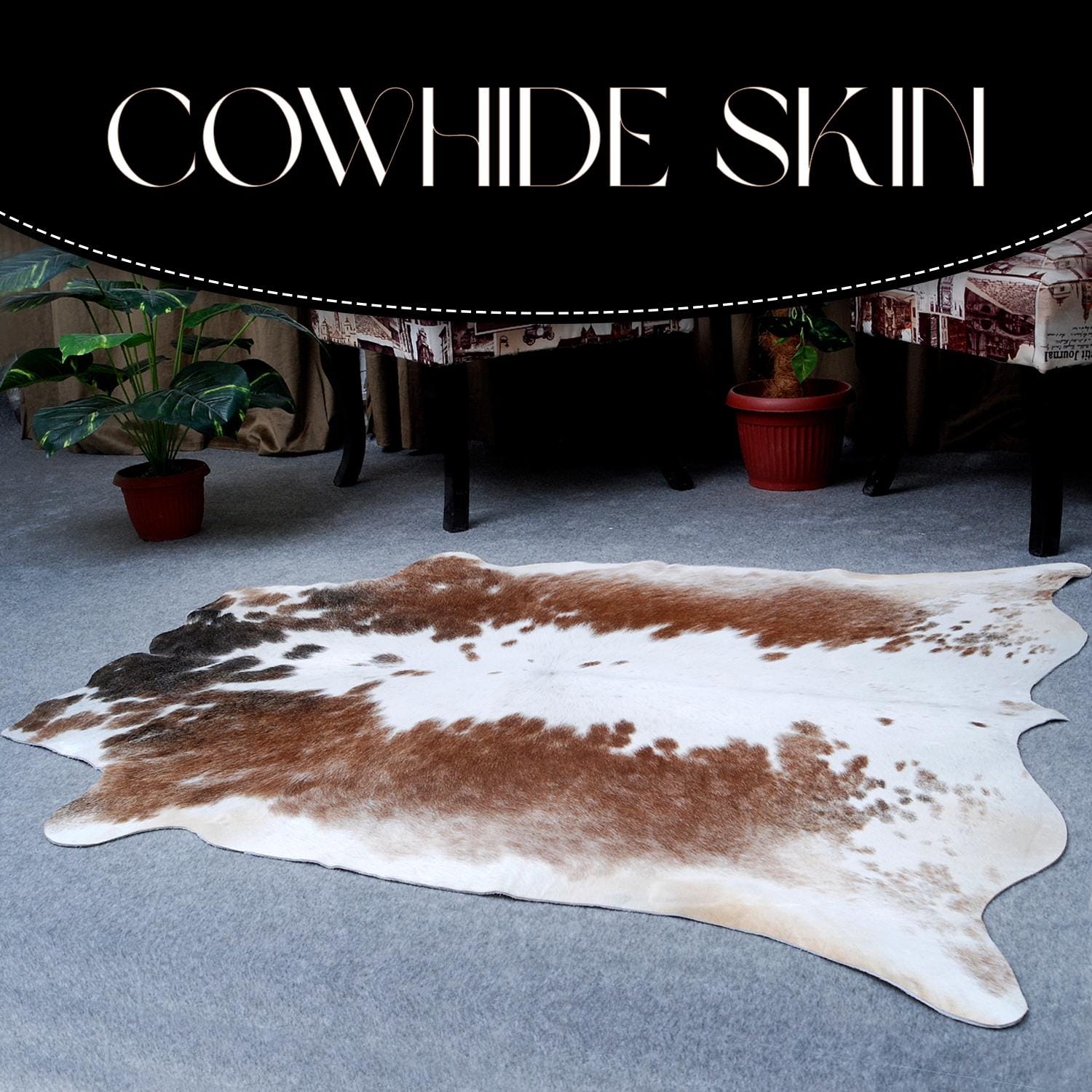 Luxury Black and White Cowhide Rug | Hypoallergenic | Non-Slip Suede Backing | Handcrafted | Unique Beauty | Durable & Versatile