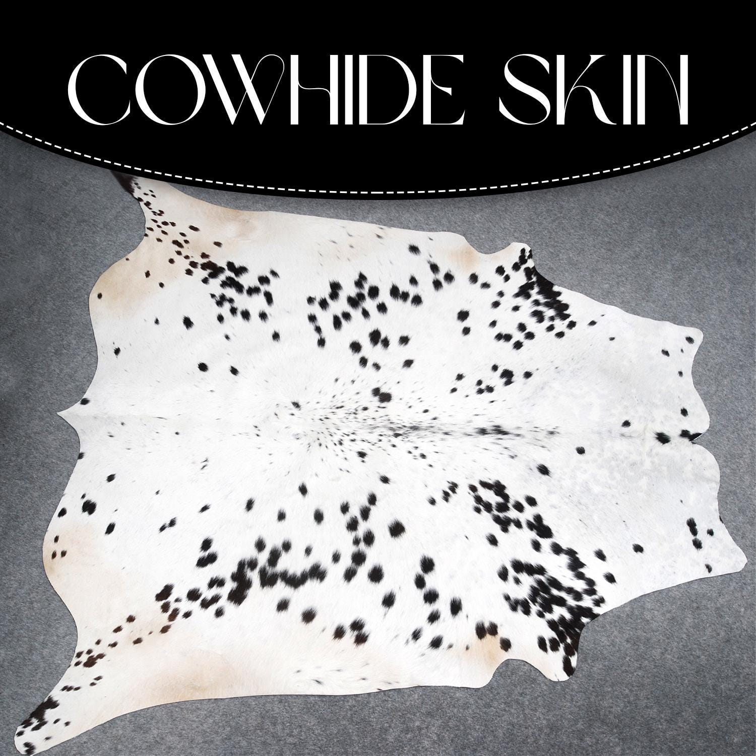 Luxury Salt & Pepper Cowhide Rug - Black and White Natural Pattern, Large Size, Hypoallergenic, Non-Slip Back, Free Shipping across UK!