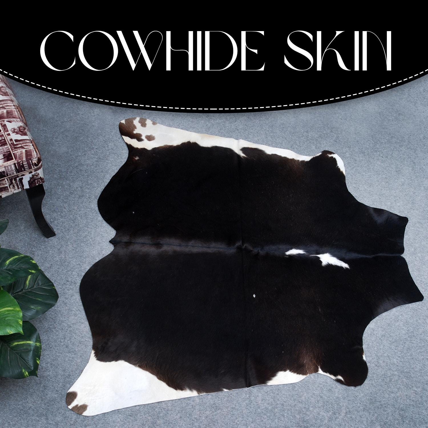 Luxurious Handcrafted Black & White Cowhide Rug - Hypoallergenic, Durable, and Unique Beauty for Modern Home Decor