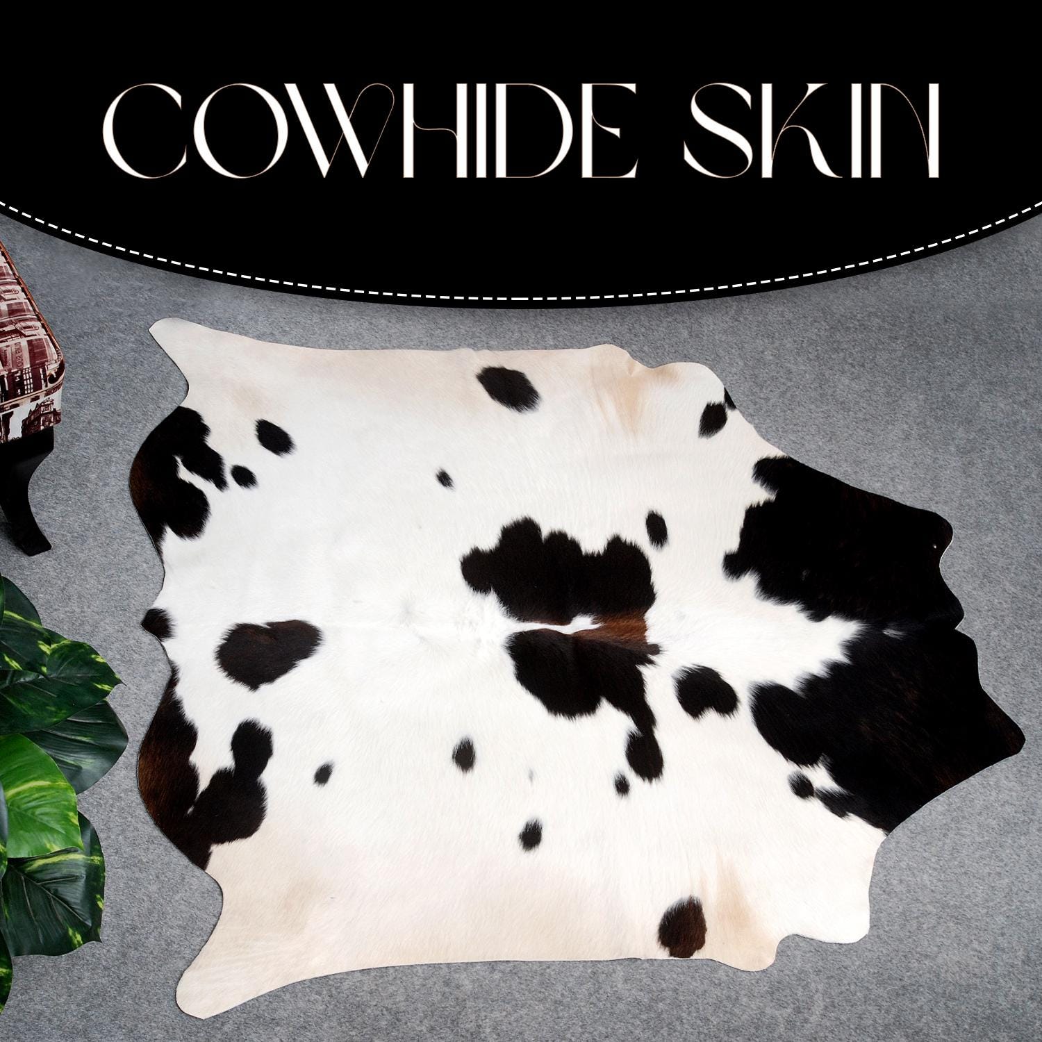 Luxurious Black & White Cowhide Rug | Medium Size Area Rug for Modern Home Décor | 100% Natural - Eco-Friendly | Hypoallergenic - Non-Slip