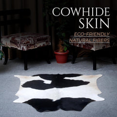 Luxurious Black & White Cowhide Rug with Non-Slip Backing - Handcrafted Natural Beauty for Modern Home Décor - Medium Size, Hypoallergenic