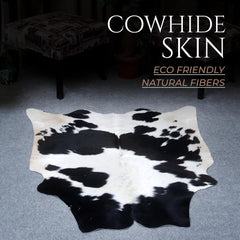 Luxurious Black and White Cowhide Rug with Non-Slip Backing - Hypoallergenic, Handcrafted Medium Salt & Pepper Hair on Hide for Home Décor