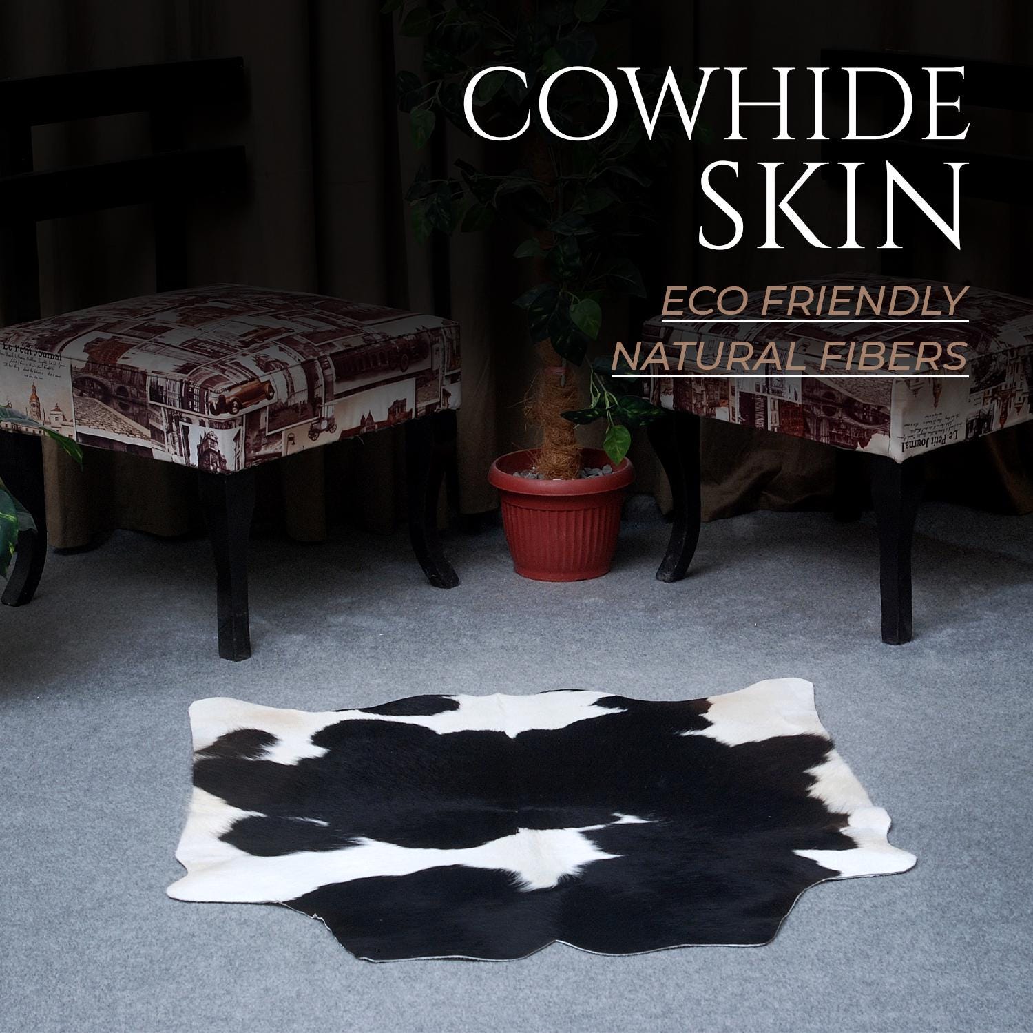 Luxury Black and White Cowhide Rug - Hypoallergenic, Non Shedding, Handcrafted Beauty for Home Decor & Upholstery - Free UK Shipping