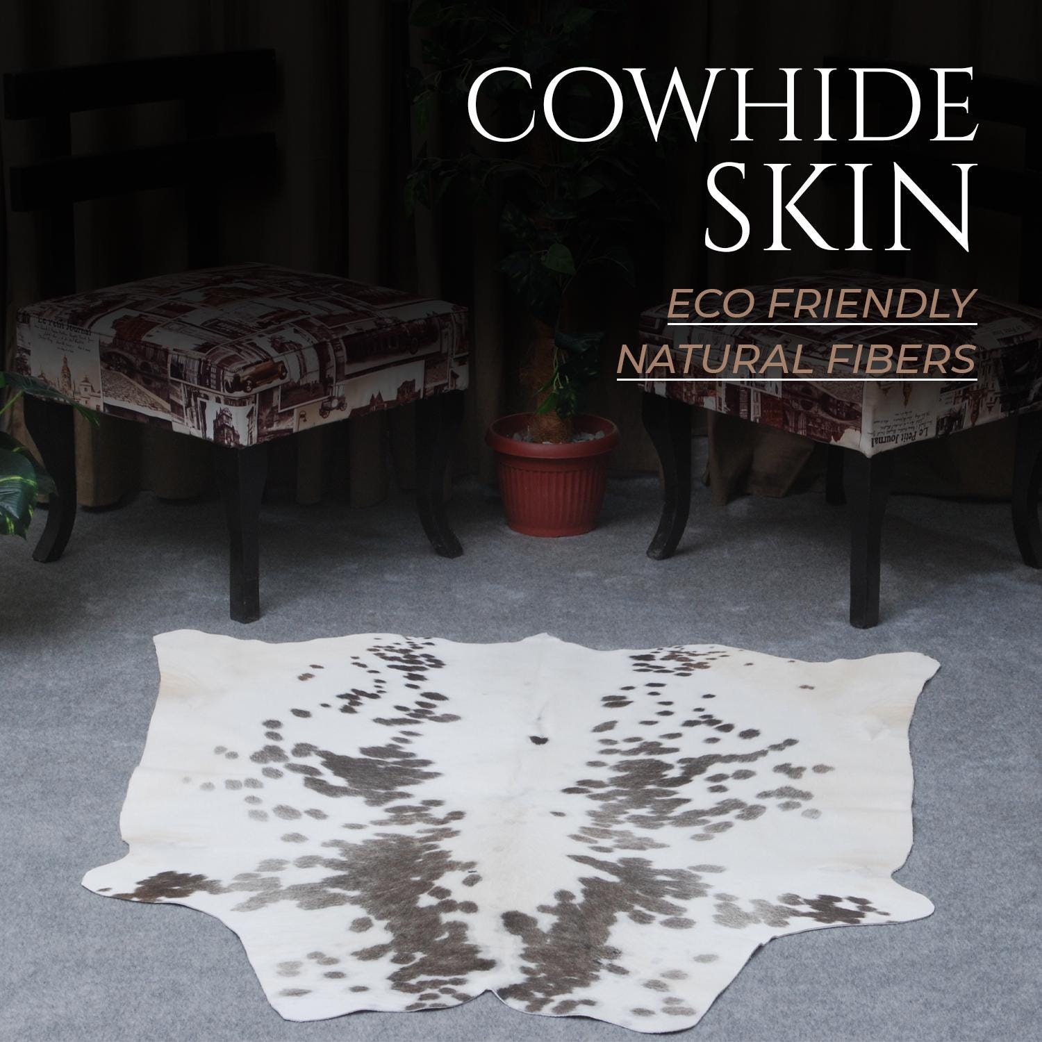 Luxury Grey and White Cowhide Rug with Salt & Pepper Hair - Hypoallergenic, Non-Shedding, Handcrafted Décor for Home - Free Shipping in UK