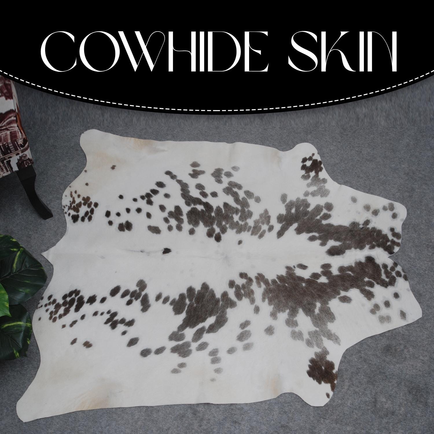 Luxury Grey and White Cowhide Rug with Salt & Pepper Hair - Hypoallergenic, Non-Shedding, Handcrafted Décor for Home - Free Shipping in UK