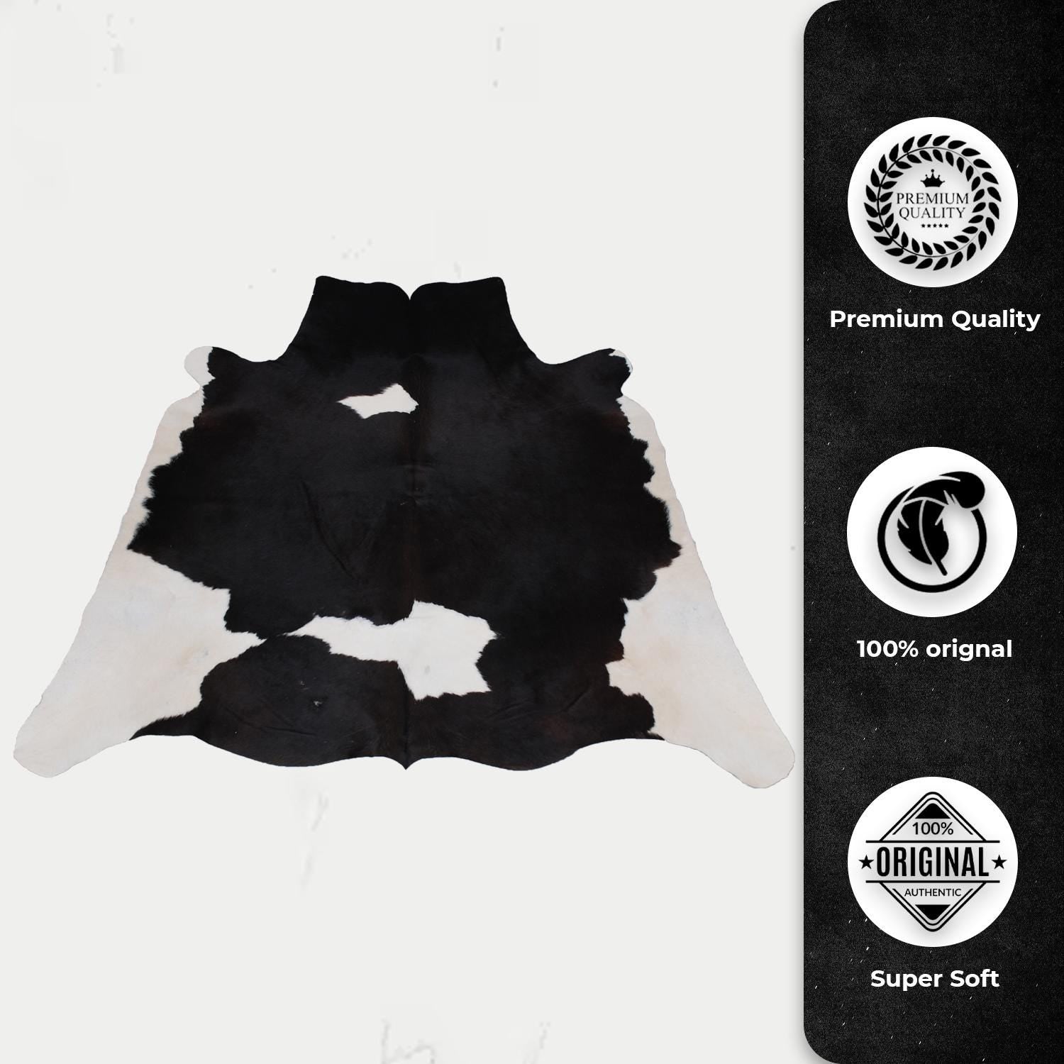 Luxurious Medium Cowhide Rug in Dark Brown & White for Warm Living Room/ Bedroom Ambiance